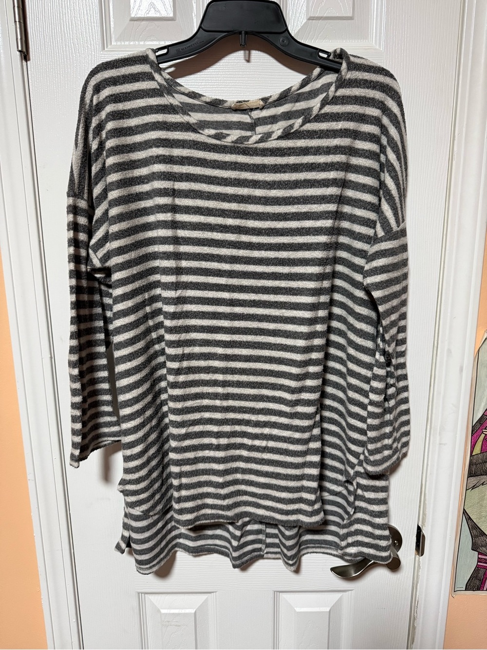 Striped Long Sleeve Casual Top - Gray & White